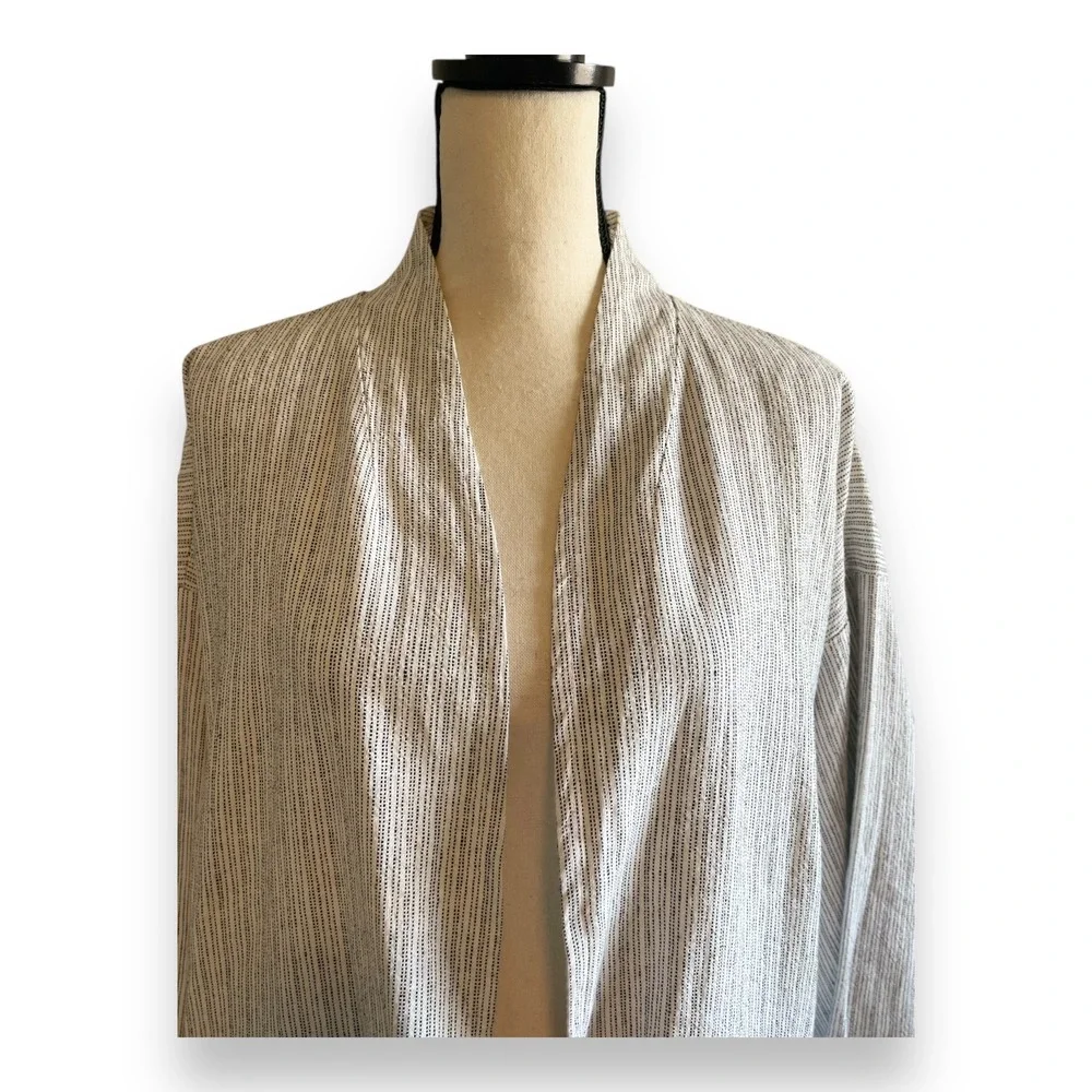 Eileen Fisher Woman 3X Organic Linen Cotton Striped Open Front Cardigan Jacket